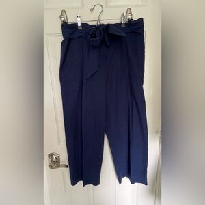 Vineyard Vines Womens Blue Linen Blend Mid Rise Belted Wide Leg Cropped Pants 6